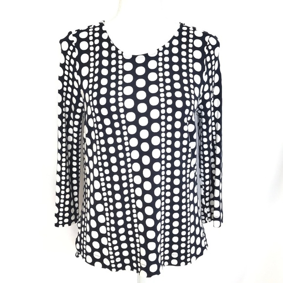 Crown & Ivy Navy Blue and White Polka Dot Blouse - Picture 1 of 6